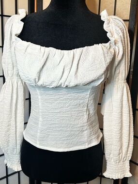 ASTR The Label Smocked Puffed Long Sleeves Top